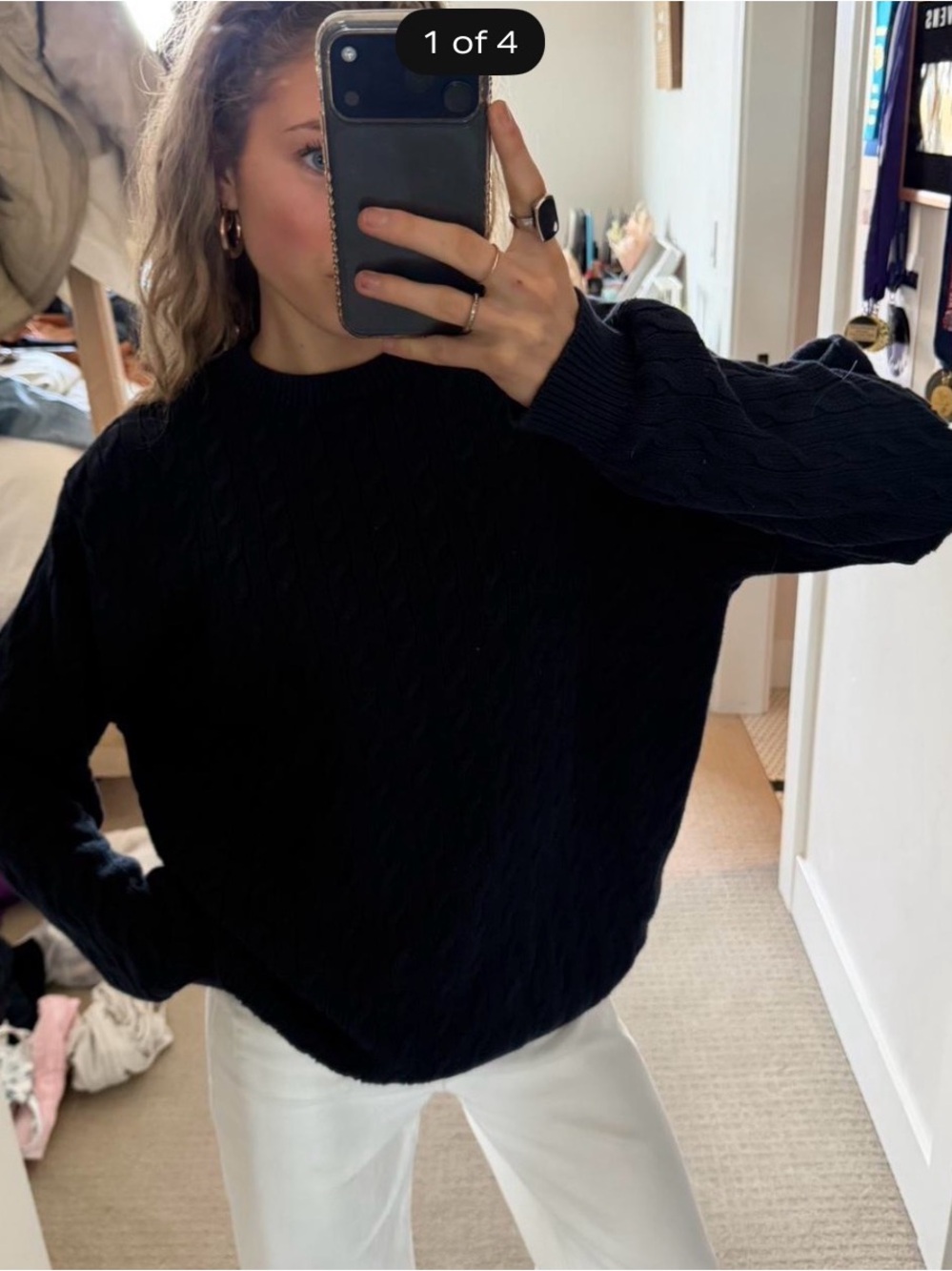 Brandy Melville Navy Cable-Knit Crewneck Sweater